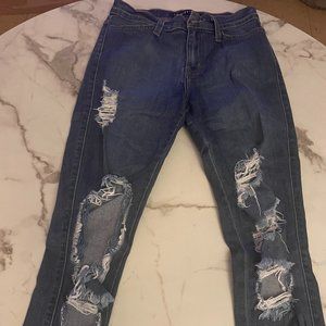 High Waisted Ripped Jeans - Dark Wash